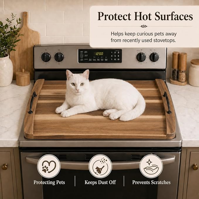DHARANA Gas Electric Stove Top Cover Wooden Board Burner Glass RV Stovetop | Acacia Wood Noodle Boards 29*22*1.26