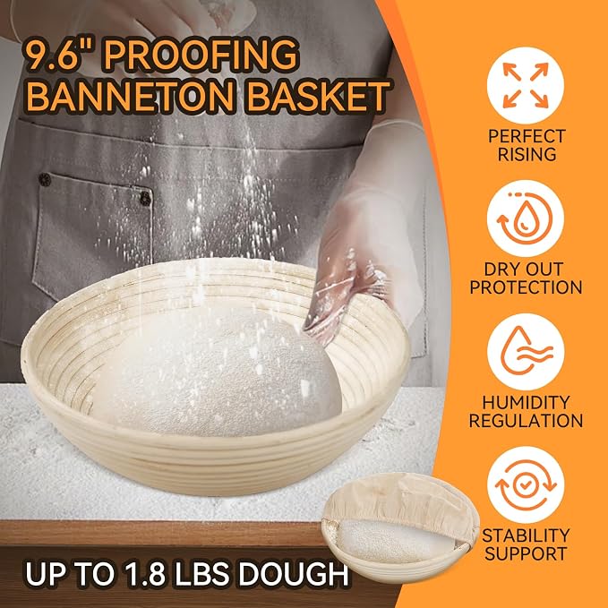 Cast Iron Dutch Oven for Bread Baking, 2-in-1 Pre-Seasoned Dutch Oven Pot | Banneton Bread Proofing Basket Sourdough Bread Baking Supplies, Dutch Oven Pot with Skillet Lid Cooking Pan Handles Lame, 5QT