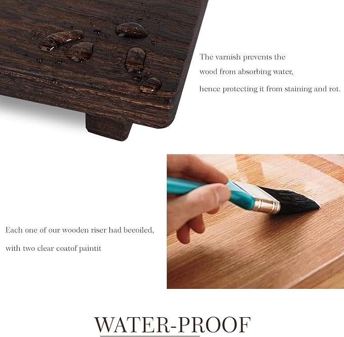 Wood Bathroom Tray Farmhouse Decor Kitchen Soap Holder, 11.8"x7" Dark Brown | Waterproof, Lightweight, Easy Clean, Small Wooden Riser Pedestal Stand Accessories for Office Desk, Vanity, Counter, Sink