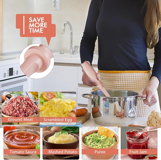 Upgrade Meat Chopper Hamburger Masher Ground Beef Smasher Utensil Mix Tool | Premium Heat Resistant Meat Masher, Nylon Potato Mashers Beef Smasher, Dishwasher Safe Non Stick Mix & Chop Tool Gift-Pink