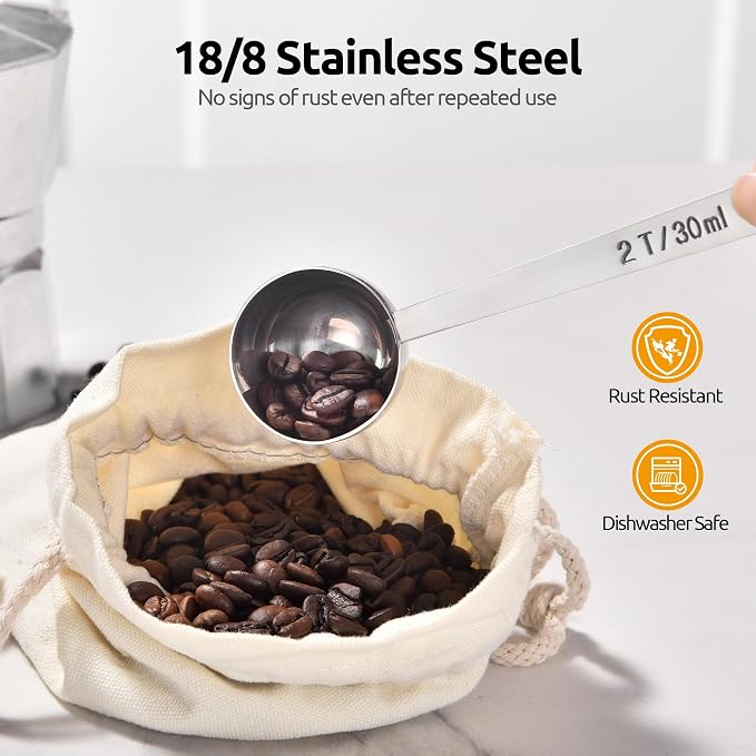 U-Taste Coffee Scoop 2 Tablespoon, 4.3in Long Handle Tbsp Measuring Spoon | 18/8 Stainless Steel Tablespoon Scoop, Long Metal Coffee Spoon Scooper, Coffee Meansure Scoop for Ground Coffee Bean Espresso