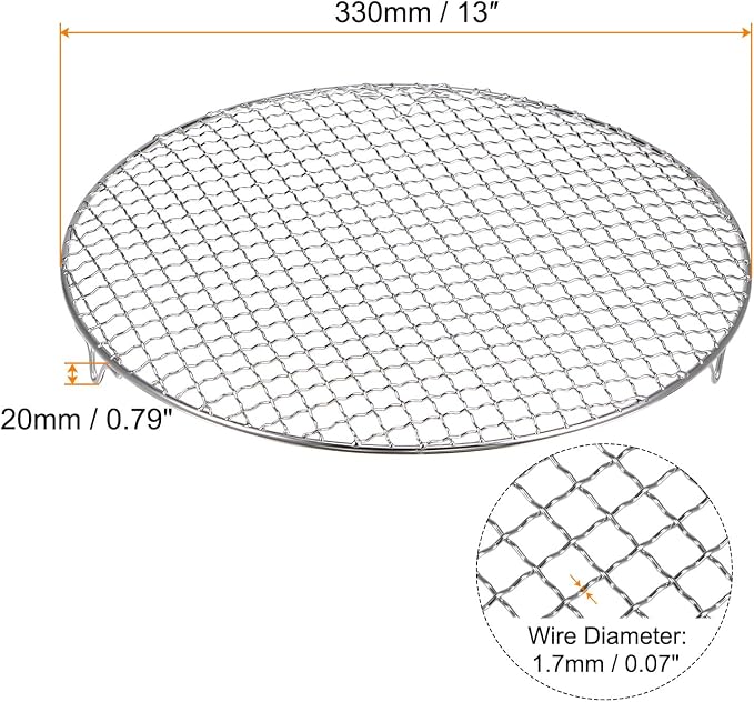 HARFINGTON Round Cooking Rack 13-inch 201 Stainless Steel Cross Wire Barbecue Grill Net with 20mm Legs for Cooking Baking Steaming BBQ