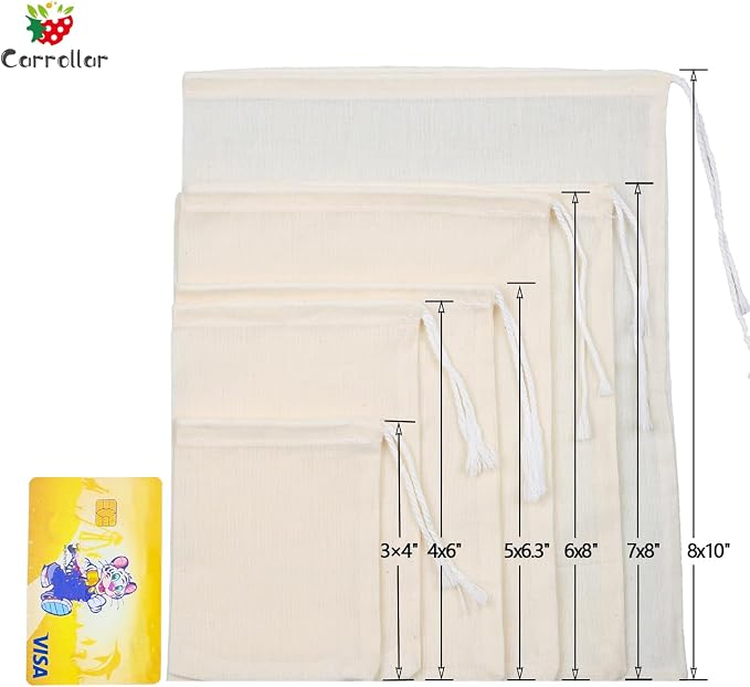 10Pcs Reusable Tea Filter Bag, Soup, Bone Broth Brew, Spice, Muslin Strainer, Natural Unbleached Cotton Cheesecloth Bags for Cold Brew Coffee (8x10inch)