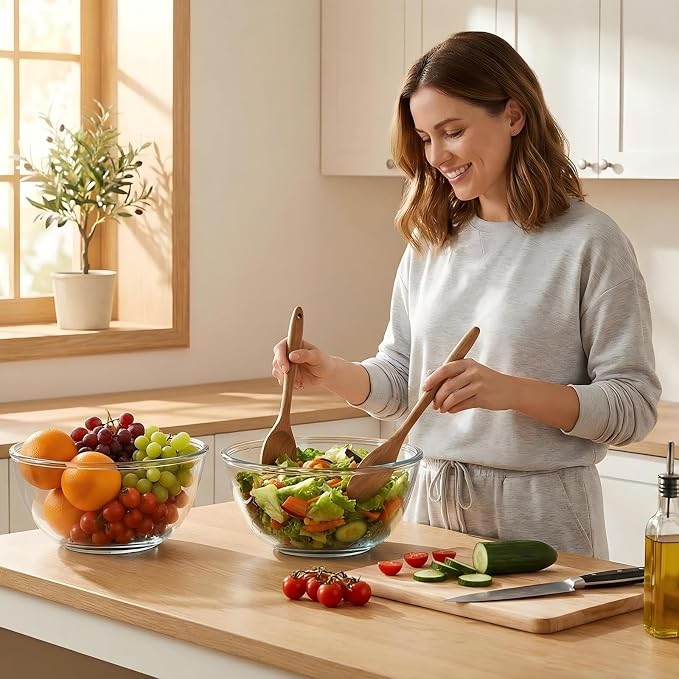 Borosilicate Glass Mixing Bowls, Set of 2 (9-inch, 2.8 QT Each) – Heavy Duty, Scratch Resistant, Non-Toxic & Lead-Free – Oven/Microwave/Dishwasher/Freezer Safe – Ideal for Meal Prep, Baking & Serving