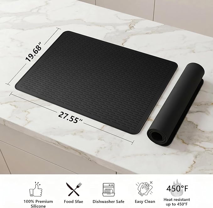 YUHFERA Stove Top Cover for Electric Stove - Silicone Stove Mat for Glass Top, Glass Cooktop Protector, XL Dish Drying Mats For Kitchen,Oven Covers for Electric Stove (Black,28 x 20)