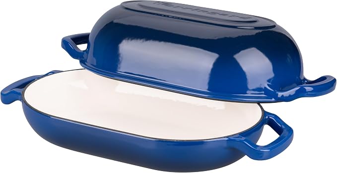 VORRINGARD Enameled Cast Iron Sourdough Bread Oven, Dutch Oven, Loaf Cast Iron Bread Pan for Homemade Bread Baking, Meatloaf Pan with Lid, 7QT, Blue