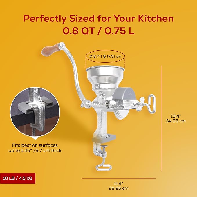 Corona Manual Grain Mill, Cast Iron Corn Grinder with Hand Crank for Corn, Wheat, Rice, Coffee & Spices, Adjustable Flour Mill for Home Kitchen Use