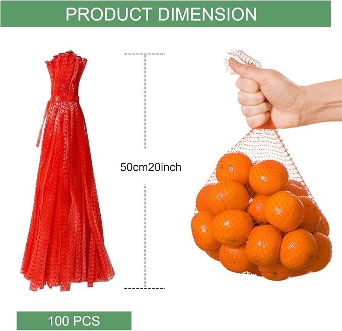 100Pcs Reusable Produce Plastic Mesh Bag,20 Inch Seafood Boil Bags，Kitchen Organizer Produce Packaging Supplies Net，Vegetable and Fruit Seafood Plastic Mesh Strap Storage Bag