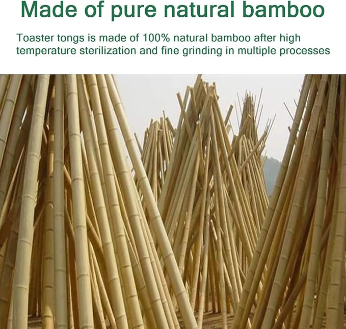 Toaster tongs, toast tongs, Made of pure natural bamboo, no paint coating, strong grip (2pcs)
