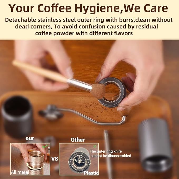 Popsweet C38 Manual Coffee Grinder With Detachable Stainless Steel Tapered Outer Burrs, Grinding 400 pounds Coffee Beans, 36 Manual Adjustable Espresso Grinder, Perfect For Homes, Offices, And Camping