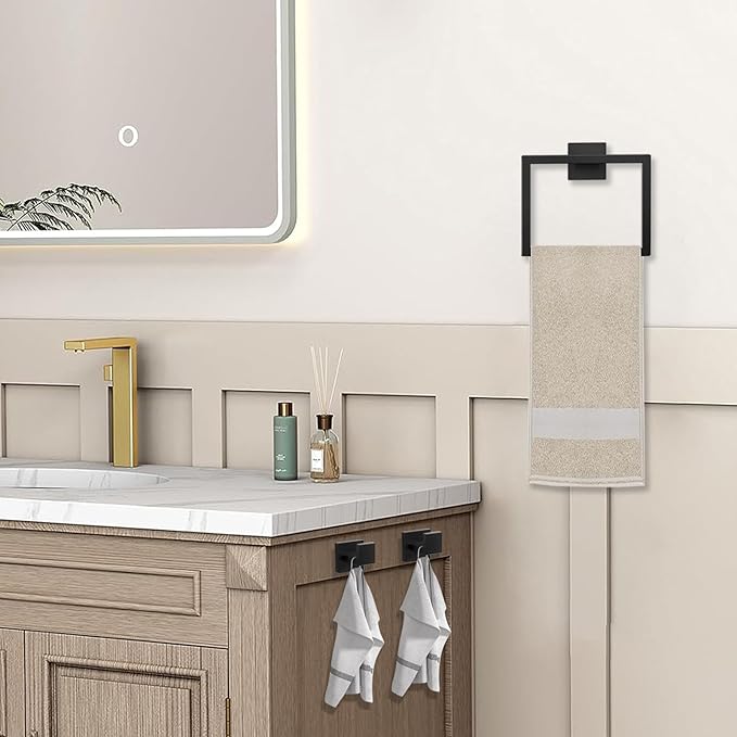 JOPOFI 5 Piece Towel Bar Set - 23.6Inch Bathroom Towel Holder - Matte Black | Stainless Steel Towel Racks for Bathroom Wall Mounted, Towel Rod for Bathroom Wall