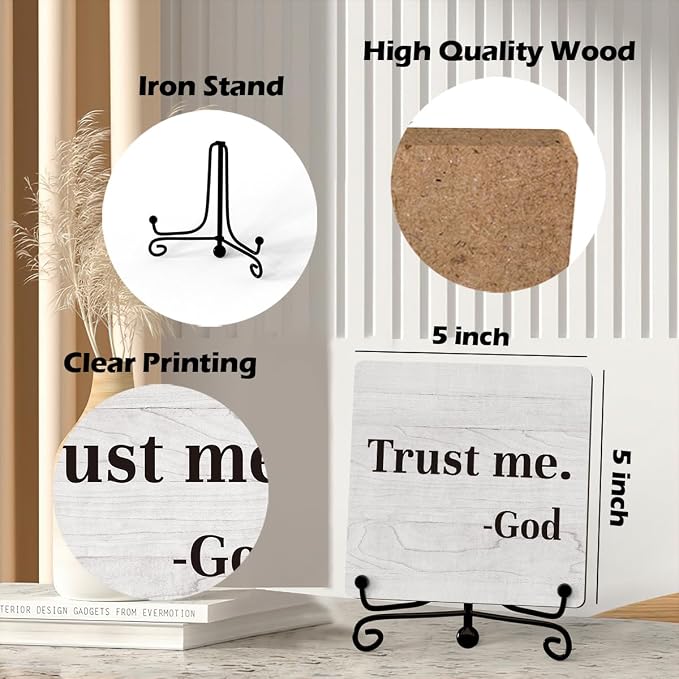 Inspirational Office Desk Decor, Trust Me God Sign, Desk Decorations For Office Home Living Room Classroom, Shelf Decor, Inspirational Christian Gifts, Wooden Plaque With Stand (B02)