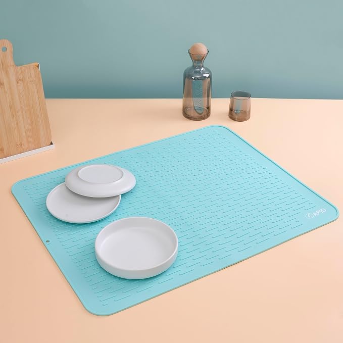 Extra Large 30”x24” Silicone Dish Drying Mat for Dish Rack Kitchen Counter | Easy Clean Silicone Drying Mat for Kitchen Counter, Non-Slip Dish Drain Mat, Heat Resistant Silicon Dish Mat Mint Green SAPID