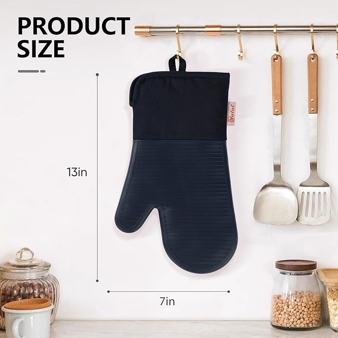 YUTAT Silicone Oven Mitts,High Heat Resistant Up to 500 Degrees,Waterproof Cooking Gloves with Soft Polyester Filling,Kitchen Potholder Set - Perfect for BBQ,Baking and Cooking,2 Pcs Set(Deep Blue)