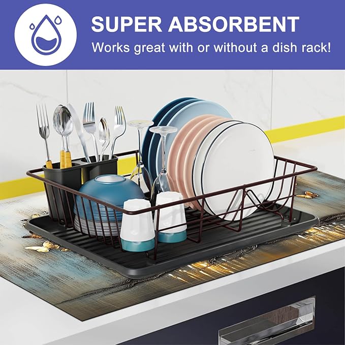 HOMETITUTE Blue Gold Butterfly Tree Stove Top Cover 28x20 Diatomite Mat