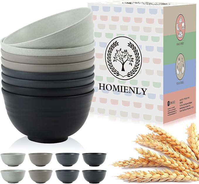 Cereal Bowl Set, Wheat Straw Fiber Unbreakable Lightweight Bowls Set (Grey Stone, 26 OZ)