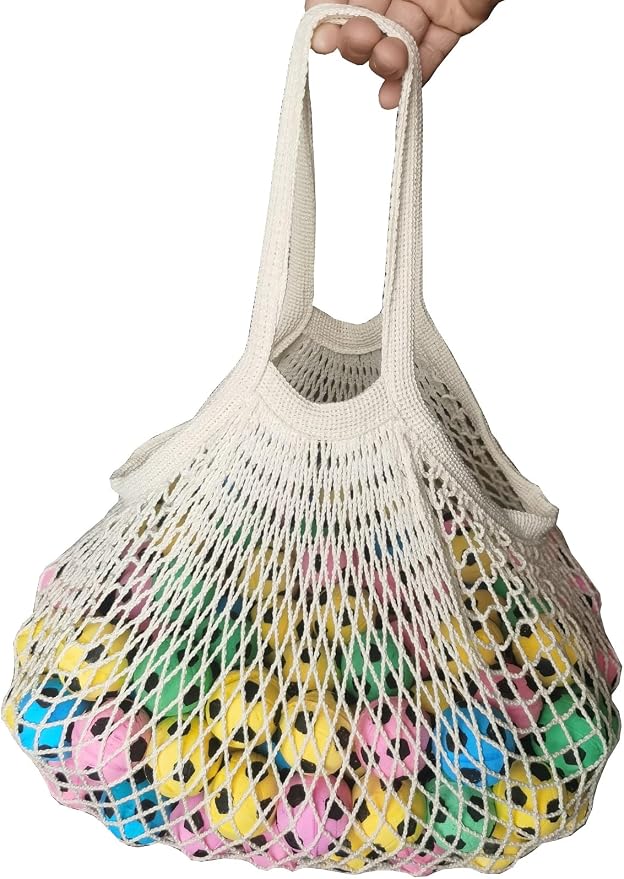 3 pack Reusable Grocery Bags Cotton Net Shopping Tote Ecology Market String Bag Mesh Beach Bags Produce Vegetable Bags