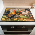 Rooster Stove Top Cover for Electric Stoves,Sumflowers Farmhouse Glass Stove Top Cover for Kitchen Decor,Heat Resistant Cooktop Protector Mat,Non-Slip Washable Dish Drying Mat 28"x20"