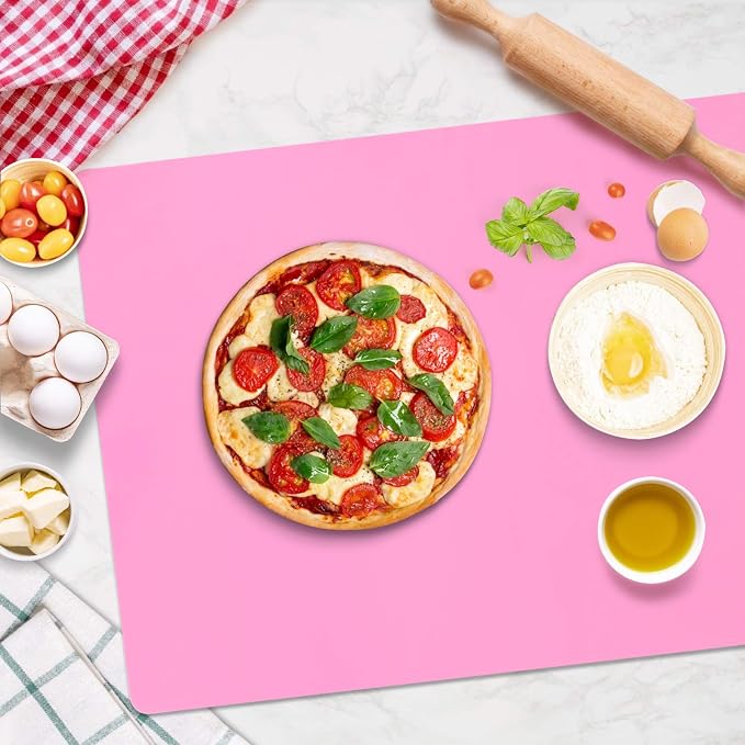 Extra Large Silicone Mats for Countertop, 28" by 20" Multipurpose Mat, Counter Table Protector, Desk Saver Pad, Placemat Nonstick Nonskid Heat-Resistant Pad, Pink