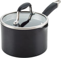 Anolon Advanced Home Hard-Anodized Nonstick Saucepan with Straining Lid, 2-Quart Small Pot, Onyx