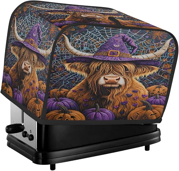 4 Slice Toaster Cover Halloween Highland Cattle Toaster Covers Four Slice Wide Slot Waterproof and Dustproof Covers for Wide Slot Toasters and Small Appliances Kitchen Decor Gifts