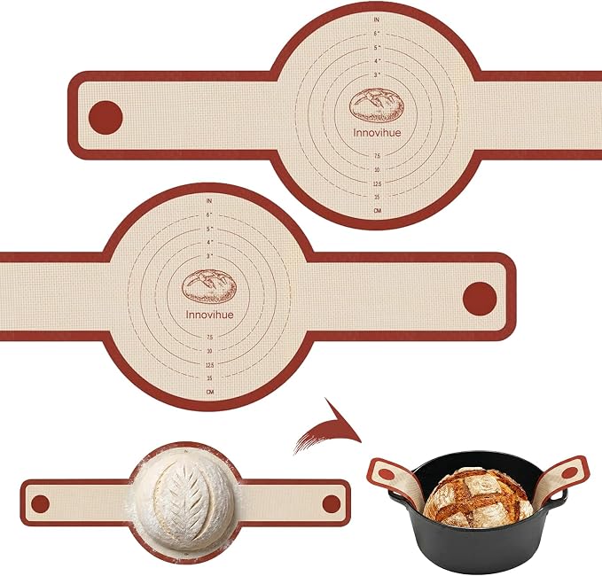 Silicone Bread Sling for Dutch Oven, 2-Pack Reusable Sourdough Baking Mats | Non-Stick Silicone Dutch Oven Liner with Long Handles for Easy Bread Transfer, Sourdough Baking, Quick Cleaning and Daily Use