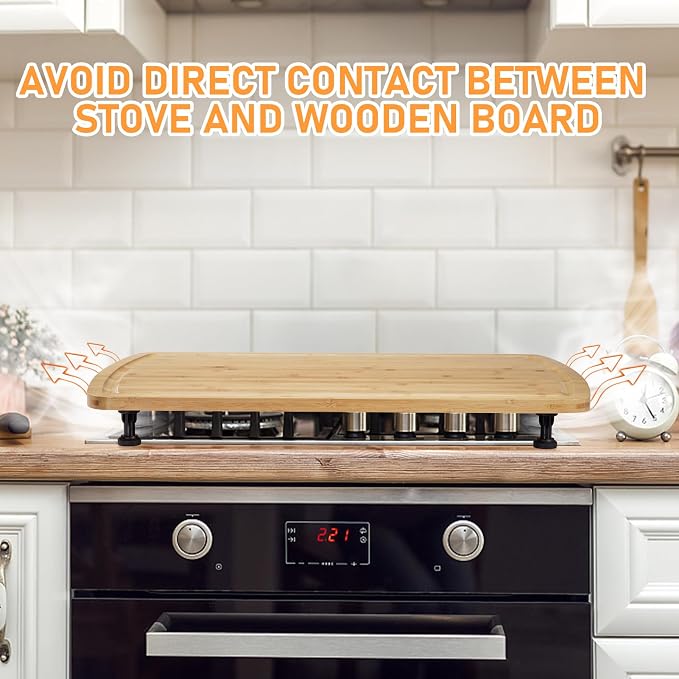 Bamboo Cutting Board, 30"x20" Extra Large Noodle Board with 4 Removable Feet, Juice Groove, Wooden Stove Top Covers for Electric Stove, Gas Burners, Counter Space