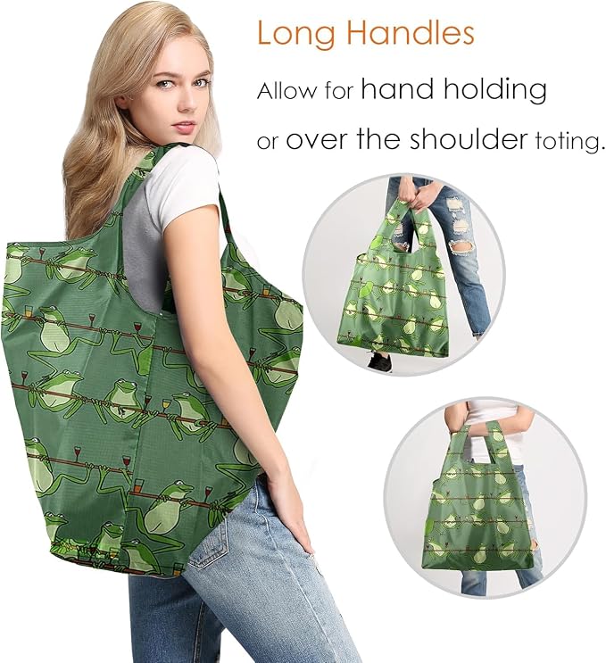 BeeGreen Animals Lover Gifts for Women Animals Reusable Grocery Bags Shopping Bags Bulk 6 Pack 50LBS X-Large Foldable Hedehog Cats Dogs Frog
