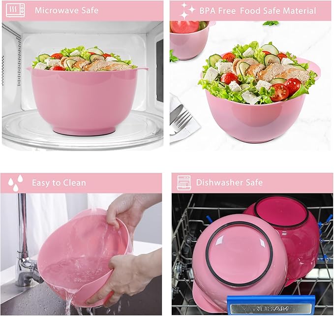 BoxedHome Classic Mixing Bowls Set of 4, BPA Free Plastic, Microwave Safe | 4.5, 3.5, 2.5 and 1.7 QT, Non-slip Base Large Non-toxic Nesting Bowl with Pour Spout, Dishwasher Safe, for Prep, Cooking