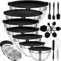 21PCS Mixing Bowls with Lids Set - 7 Nesting Mixing Bowls, 3 Graters, 11 Baking Tools, Lids, Stainless Steel Mixing Bowls for Mixing & Baking, Size 0.7/1.1/1.5/2.1/3.5/4/4.5 QT, Black