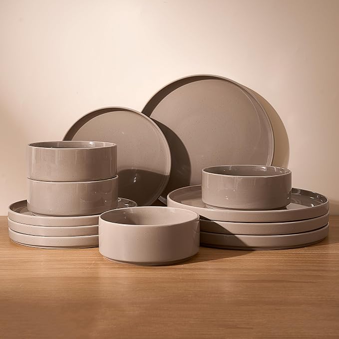 Famiware Nebula Plates and Bowls, 12-Piece Dinnerware Set, Cinnamon Brown | Stoneware Dish Set for 4, Dishwasher and Microwave Safe, Chip and Scratch Resistant
