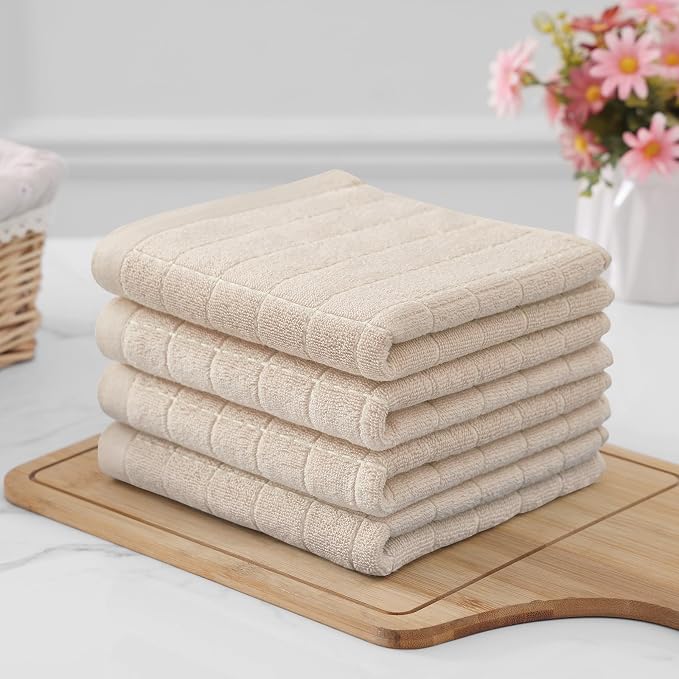 Homaxy 100% Cotton Terry Kitchen Towels, 8 Pack, Beige | Ultra Soft and Absorbent Dish Towels for Kitchen, Suitable for Drying and Washing Dishes