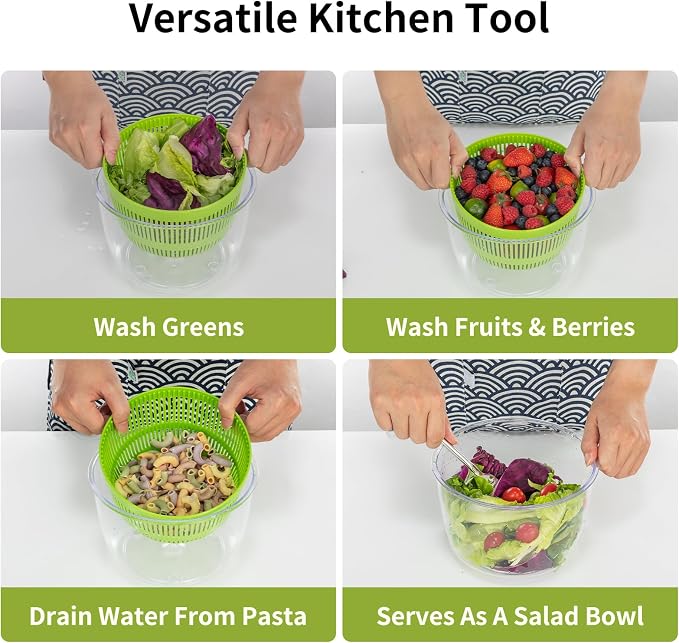 Salad Spinner 3 QT Fruit and Vegetable Washer with Bowl and Mesh Basket | Compact Lettuce Spinner Saves Counter Space, Quickly Washes, Spins, and Dries Salad Greens