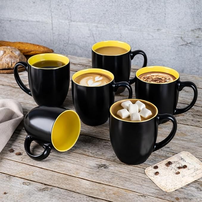 GBhome 16 oz Coffee Mugs Set of 6, Ceramic Coffee Cups- Yellow