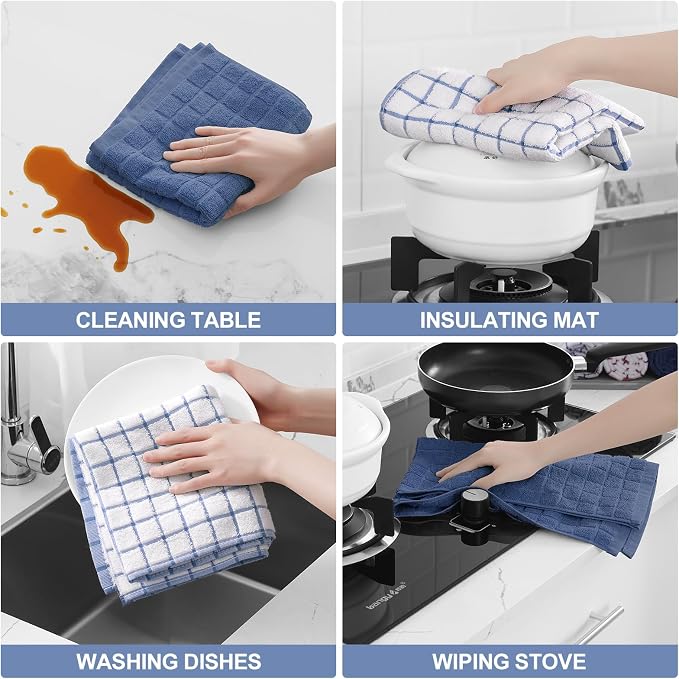 Homaxy Large Premium Cotton Kitchen Towels 16"x 28", 8 Pack, Navy Blue | Natural Ring Spun 390 GSM Dish Towels, Super Absorbent Terry Kitchen Hand Towels, Soft Tea Towels with Hanging Loop