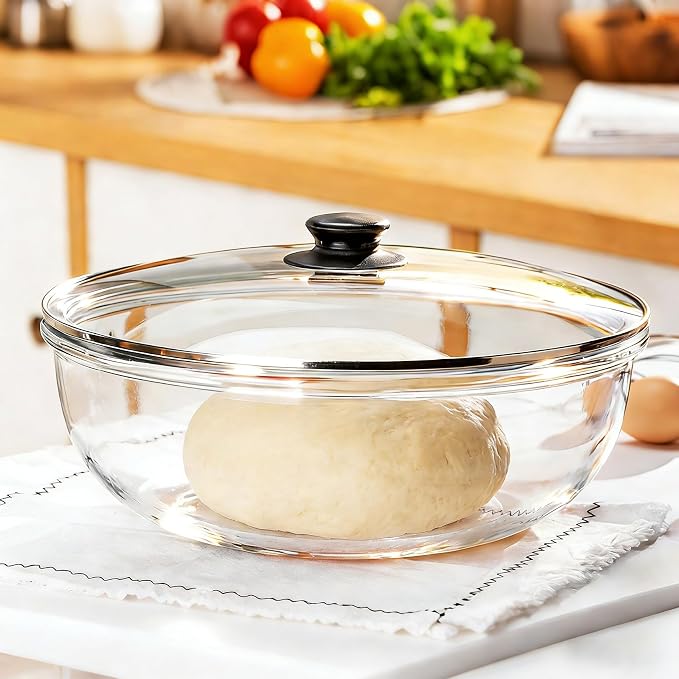 4.7Qt Extra Large Glass Mixing Bowls Clear Glass Salad Cooking Bowls for Kitchen Salad Bread Storage for Food Prep Baking & Storage - Kitchen(Black)