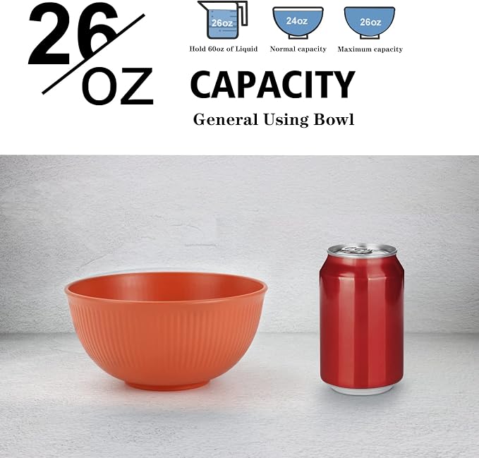 Wheat Straw Bowls Set of 8, Microwave Safe Bowls for Kitchen 26 OZ | Alternative Plastic Bowls Reusable, Unbreakable Cereal Bowl Dishwasher Safe for Camping,Apartment,Dorm,RV,Party, Colorful