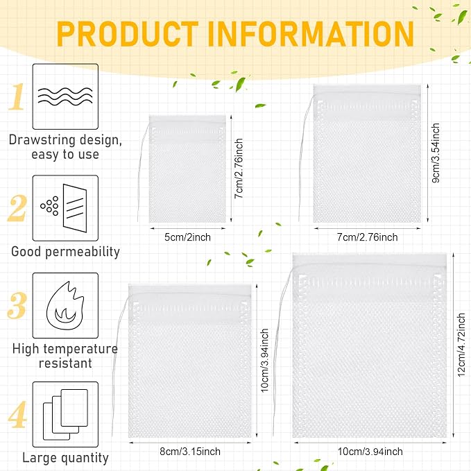 1000 Pcs Tea Bags for Loose Leaf Tea Drawstring,3.94 X 4.72 Inch | Empty Filter Sachets for Coffee Spice Herbs, Fine Mesh Infuser Strainers, Disposable Bulk Supply for Home Cafe Brewing