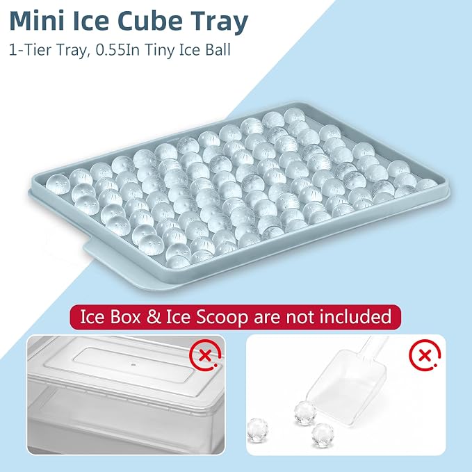 Mini Ice Cube Trays for Freezer with Lid, 0.55" Pebble Ice | 1 Tray Only-Blue. for Iced Coffee, Bottles, Juice & Everyday Drinks, Easy Twist Release, Stackable
