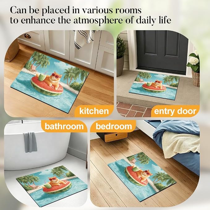 Watermelon Cat Washer Dryer Top Cover Mat 28.35x20.47 in | Heat Resistant Cooktop Protector Mat with Non-Slip Backing, Scratch Protection and Countertop Drying Mat.