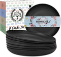 Wheat Straw Plates Set - 11 inch Reusable Large Dinner Plates Set of 8, Lightweight Unbreakable Salad Plates, Microwave and Dishwasher Safe Plates, Deep Plates for Dinner, Camping - Black