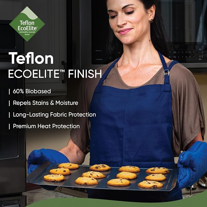 Xlnt Extra Long Oven Mitts (Blue) | Teflon EcoElite Water Repellent | Heat Resistant for Oven Cooking, Grill & BBQ | Non Slip Gloves with Teflon EcoElite Finish, Cotton Lining & Hanging Loop