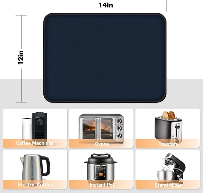 Non-slip Air Fryer Mats for Countertop, 2mm Thick, 14x12 in, Blue | 1022°F Fireproof mat, heat resistant mats for countertop, non-slip silicone bottom, air fryer accessories for ninja, cosori