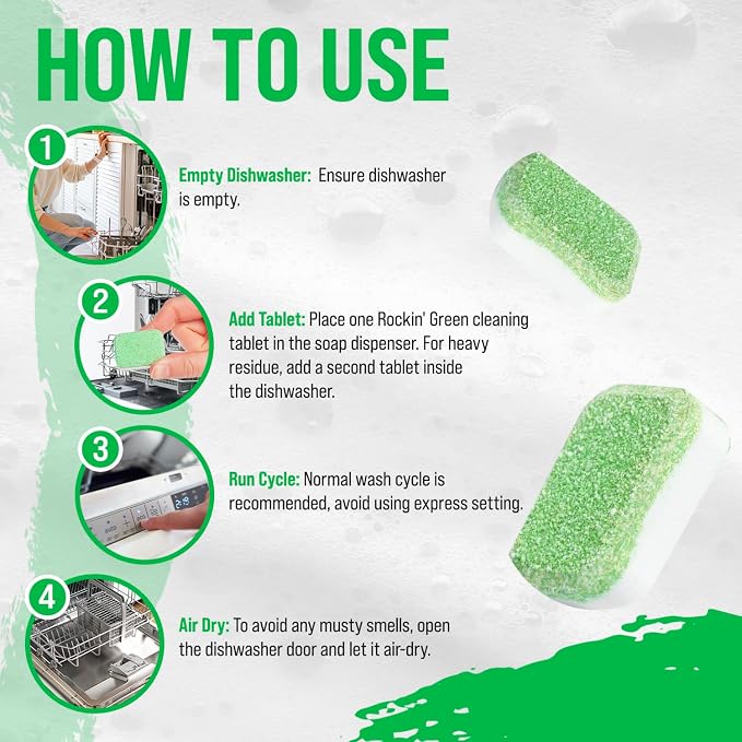 Rockin' Green Dishwasher Cleaner Citrus Lime Tablets 8 Pack | Deep Cleaning, Deodorizing, for Dishwashers Washing Machines Garbage Disposals, Removes Odor and Residue