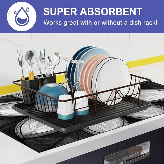 HOMETITUTE Stove Top Cover 28x20 Black White Floral Heat Resistant Mat