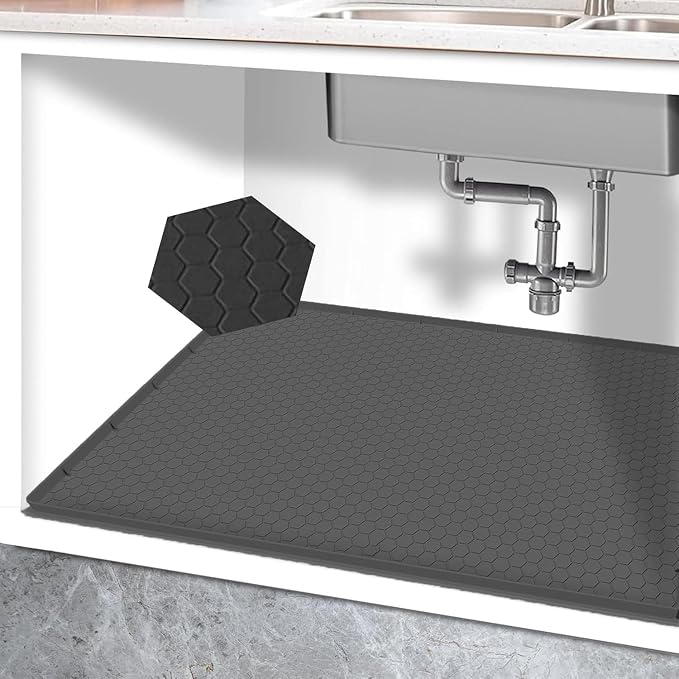 28"x19" Silicone Under Sink Mat for Bathroom/Kitchen Cabinet Organizer Mat | Leak-Proof Waterproof Liner Pad & Anti-Spill Tray | 0.7in Edge Barrier, 3.5Gal Capacity