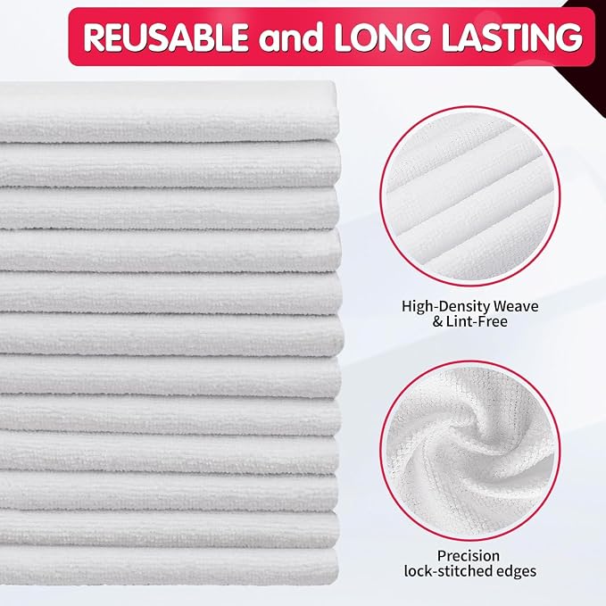 White Microfiber Cleaning Cloth -Pack of 24, Highly Absorbent Cleaning Rags, 16"X12" All Purpose Cleaning Towels for Housekeeping, Kitchen, Car, Lint Free and Reusable Microfiber Towels