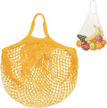 M METERXITY 1-Pack Cotton Mesh Bag, Reusable Washable Mesh Net String Grocery Bags, Reusable Produce Bags with Handle, Net Tote Bag for Fruits/Vegetables Shopping [Yellow, Short Handle]