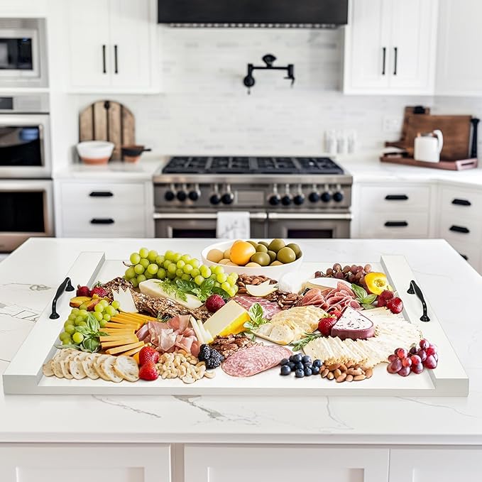 GASHELL Noodle Board Stove Cover with Handles for Electric, Gas Stove Top | 100% Bamboo, White, Increases Countertop Space, Multi-purpose, used as Charcuterie Board, Serving Tray, Turkey Board
