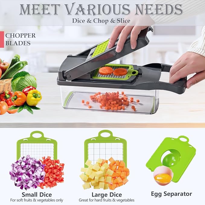 Vegetable Chopper Mandoline Slicer Home Kitchen Appliance Essential Gadget | Pro-Series Veggie Cutter with Container for Food Onion Fruit Salad Potato Christmas Gift House Cooking Supply Tool Item